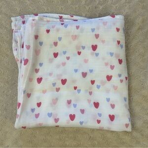 Angel Dear Hearts Print Baby Swaddle Blanket Pink White Purple Bamboo Rayon